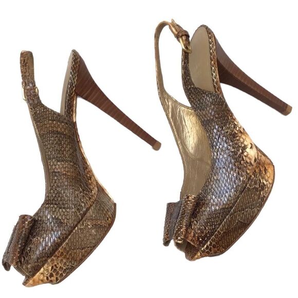 Stuart Weitzman Snakeskin Platform Peep-toe Heels Shoes - Picture 3 of 8